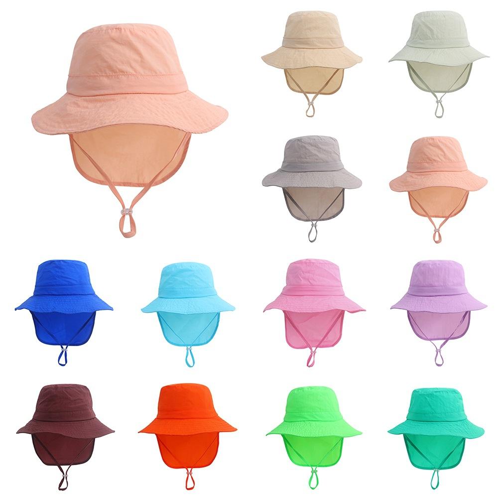 Kids Bucket Hats for Boys Girls UV Sun Protection Beach Caps with Neck Flap Play Hat 12 Colors Available Sizes 2-5 Years Old
