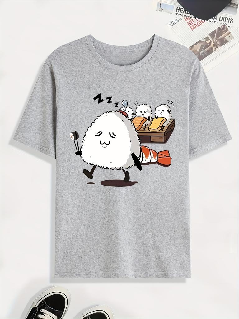 Funny Rice Ball Print TShirt 100 Cotton ONeck Short Sleeve Summer Casual Mens Tshirt Streetwear