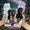 1PC Multiple Horses Running Scene Print 750ml Color Plastic Sports Water Bottle Leakproof Flip Straw Lid Suitable for Sports Office Home Use