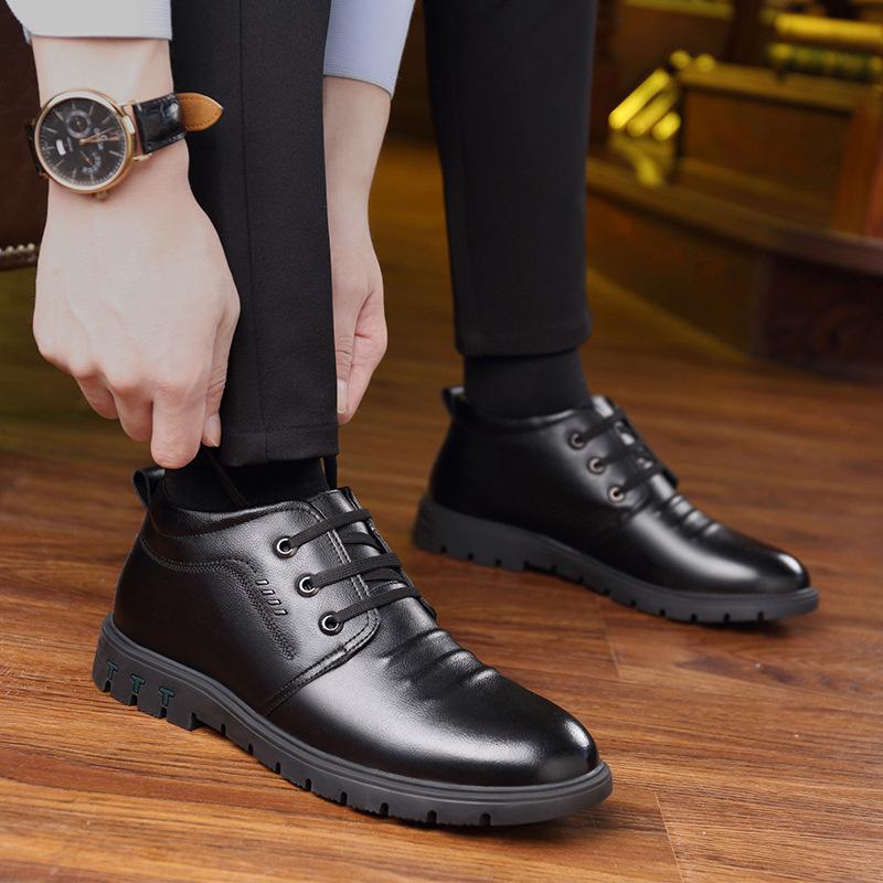Hot winter cotton shoes men's genuine leather cashmere warm casual shoes velvet leather shoes non-slip middle-aged and elderly dad shoes