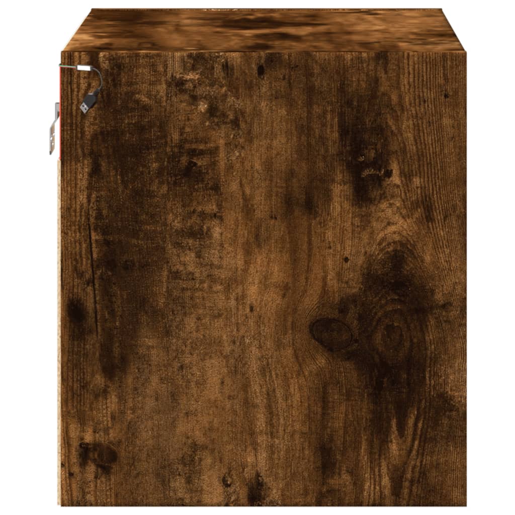 Wall Mounted Nightstand with LED Lights Smoked Oak