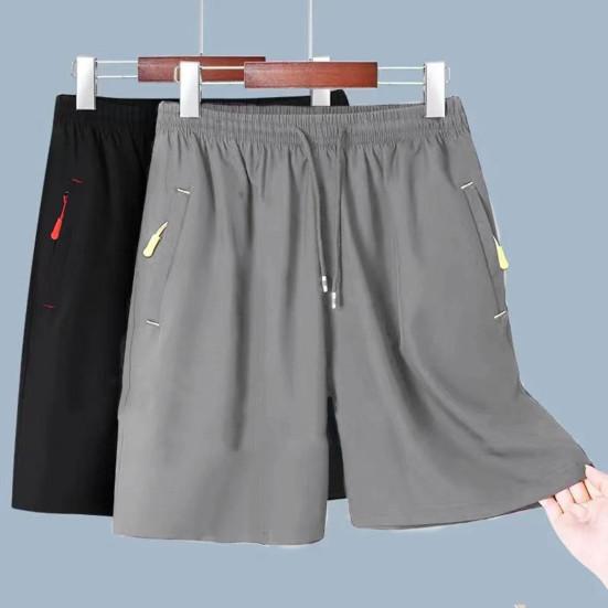 Men Summer Casual Shorts with Zipper Pockets Elastic Waist Drawstrings Wide Leg Running Fitness Beach Short Pants
