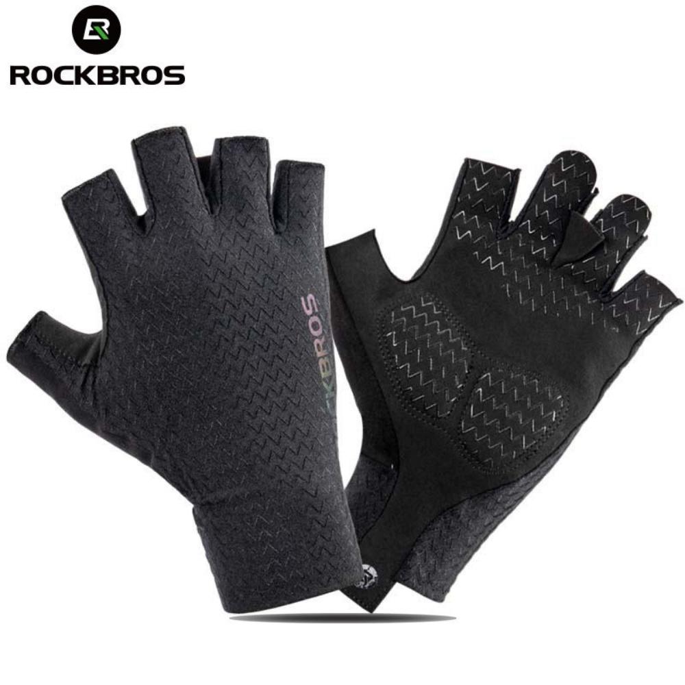 ROCKBROS Ice Silk Sunscreen Gloves, Men s and Women s Sports Cycling Half Finger Gloves, Road Bicycle Cycling Accessories S чёрный