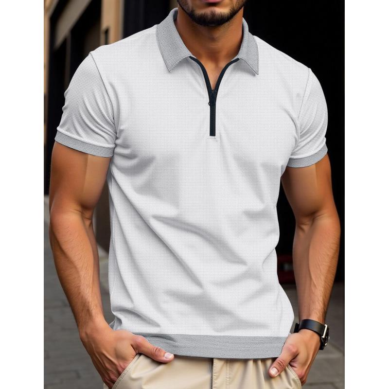 Men's Casual Spring/summer 2026 Polo Shirt with European and American Zipper, New Color Blocked Short Sleeved T-shirt Top