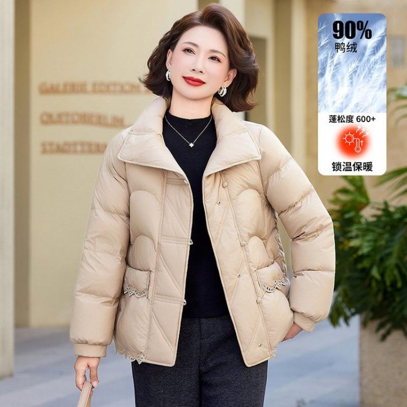 

Зимнее пальто средней длины из пуха белой утки для пожилых женщин, однотонный теплый топ 4XL [recommended 150-80kg] хаки