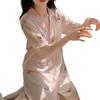 Wind Autumn Ice Silk Simple Thin Pajamas Women'S Short Sleeves Cute Loungewear Nightdress Loungewear