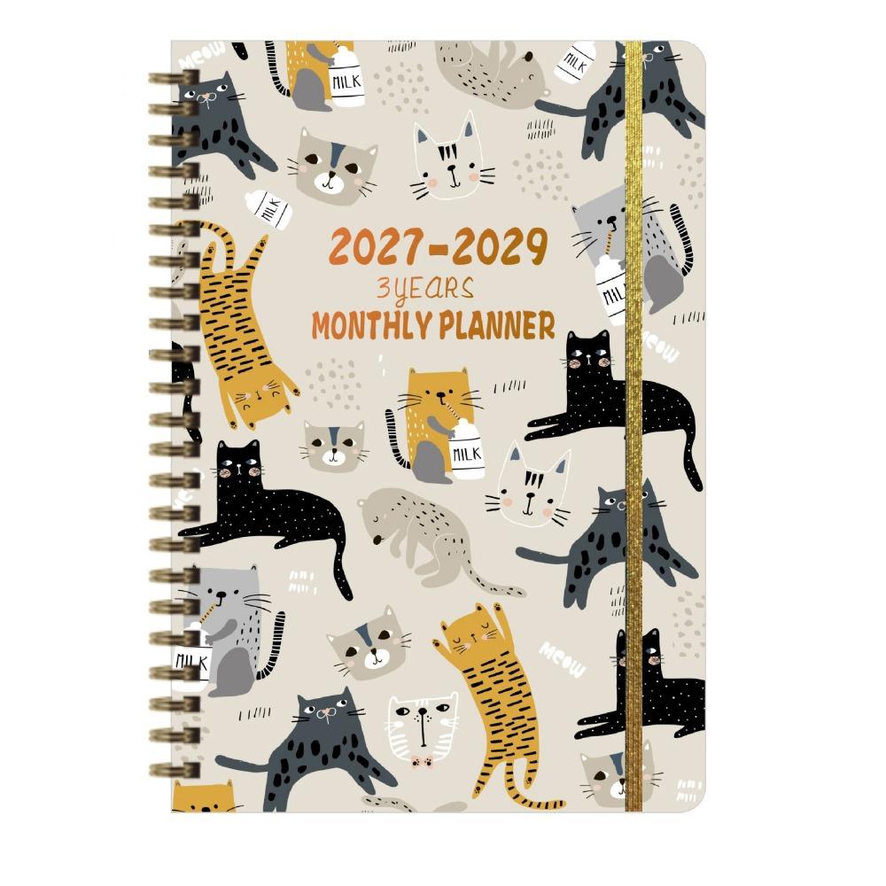 Flower Theme Cover 3-Year Plan Book Spiral Bound Multi-Year Agenda Notepad  School Supplies