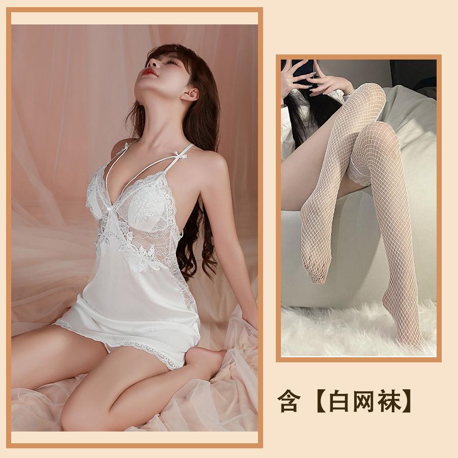 Sex Underwear Summer Sexy Backless Temptation Plus Chest Pads Gather Suspenders Nightgown Robe Loungewear Set