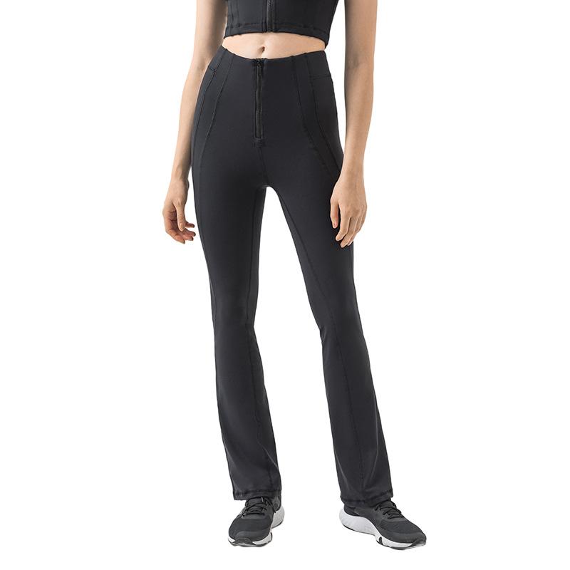 Spring and Summer High Waist Abdominal Zipper Sports Wide Legs Easy To Wear and Take Off Elastic Hip Lift Fitness Yoga Bell Pants SS