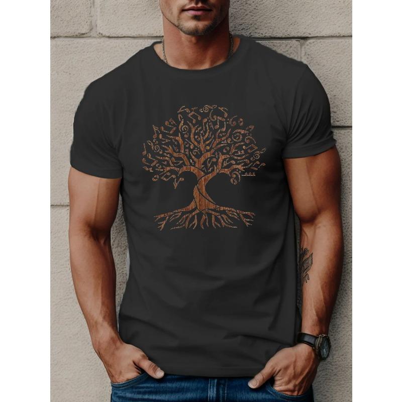 Men's Summer 100% Pure Cotton Fashionable Casual Loose Sports Tree Lifestyle Pattern Printed Round Neck Short Sleeved T-shirt