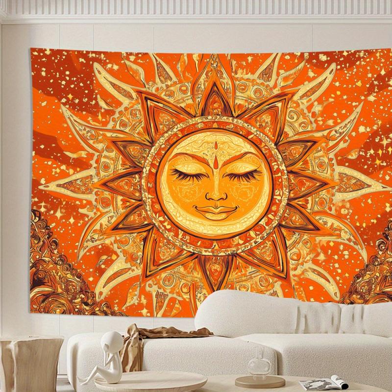 VIKAMA Sonnengott Böhmisches Wandteppich Vintage Orange Kunst Dekoratives Tuch Wohnzimmer Sofa Hintergrundwand Raumdekoration