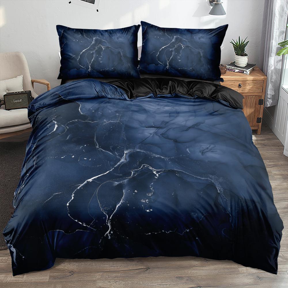 Enkla sängklädesset 3D Marmorering Påslakan Täcke Örngott King Queen Full Double Single Hemtextil