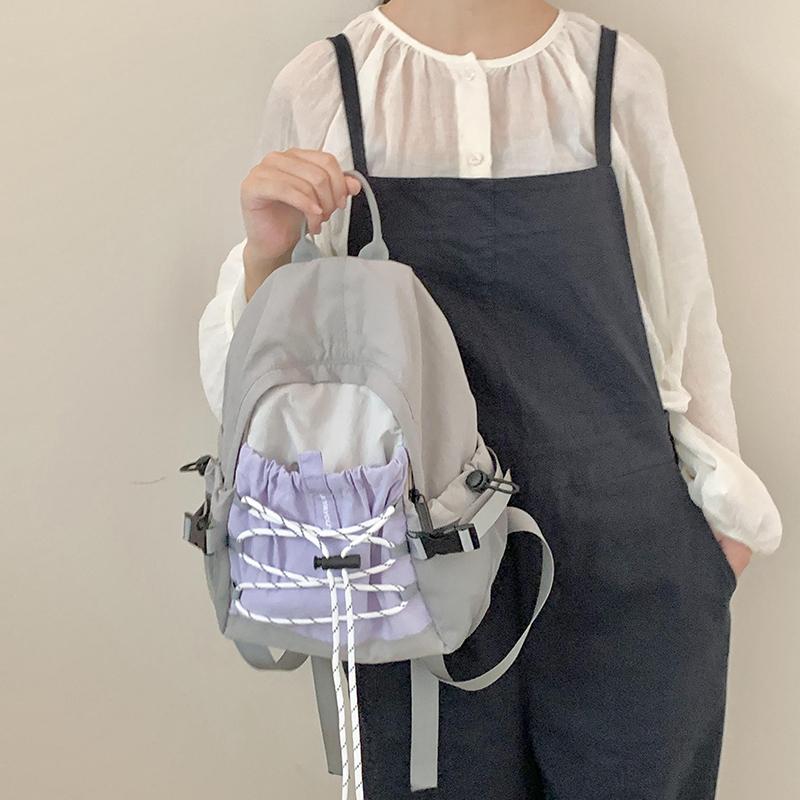 Студенческая школьная сумка женская контрастная цветная строчка легкий маленький рюкзак — фото 16