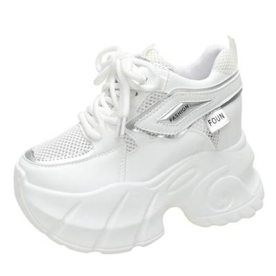 Mode Talons Hauts 10CM Automne Baskets Compensées pour Femmes 2024 Nouvelles Chaussures de Sport en Maille à Plateforme Femme Lacets Semelle Épaisse Chaussures de Papa Dames