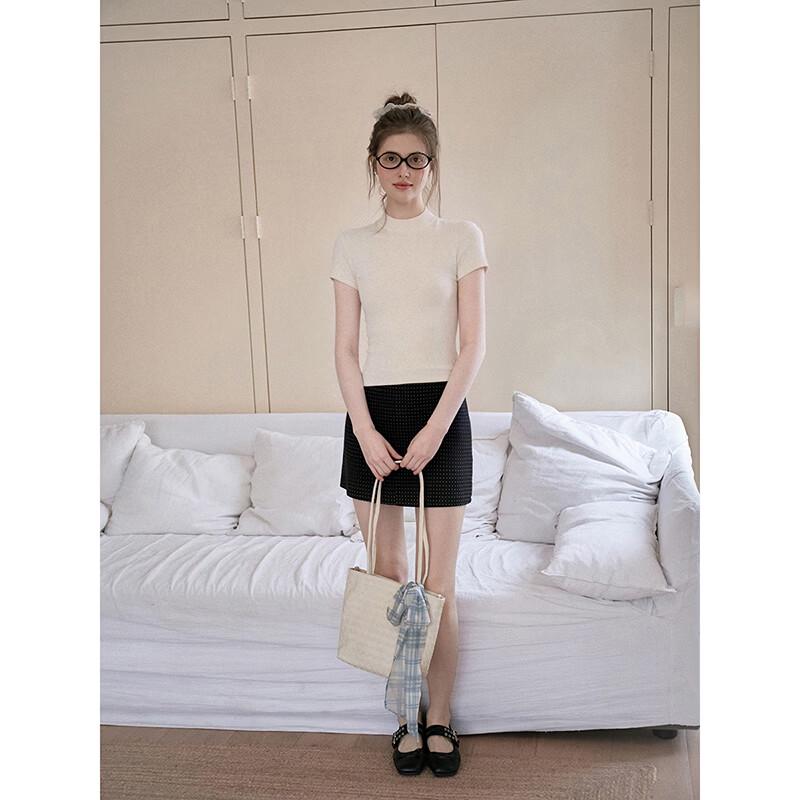 Women's Half High Collar Slim Fit Short Sleeve T-Shirt