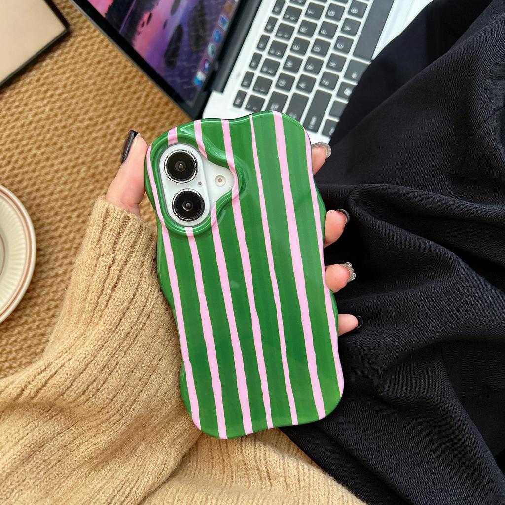 Fashion 2 in 1 Glossy Stripes Phone Case for iPhone 17 Air 13 14 15 16 Pro Max Wave Edges Comfortable Touch Hard Slim Back Cover Shell