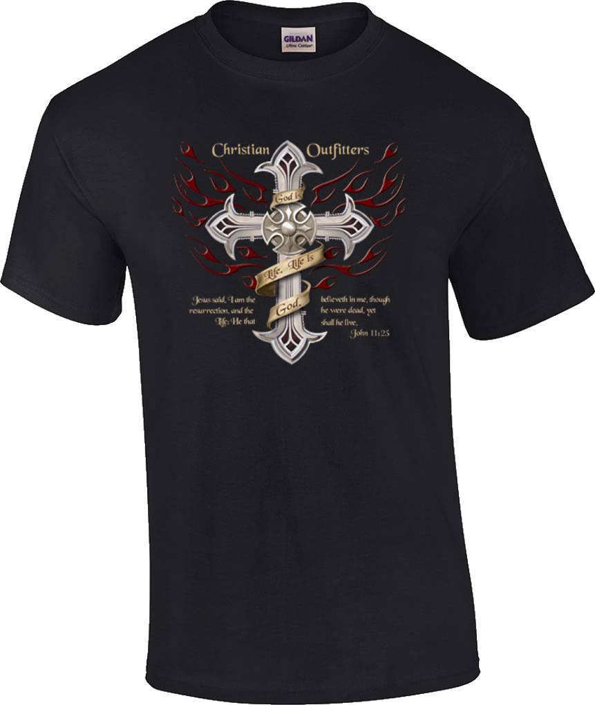 TALL Christian God Is Life Life Is God John 11:25 Bible Verse T-Shirt S