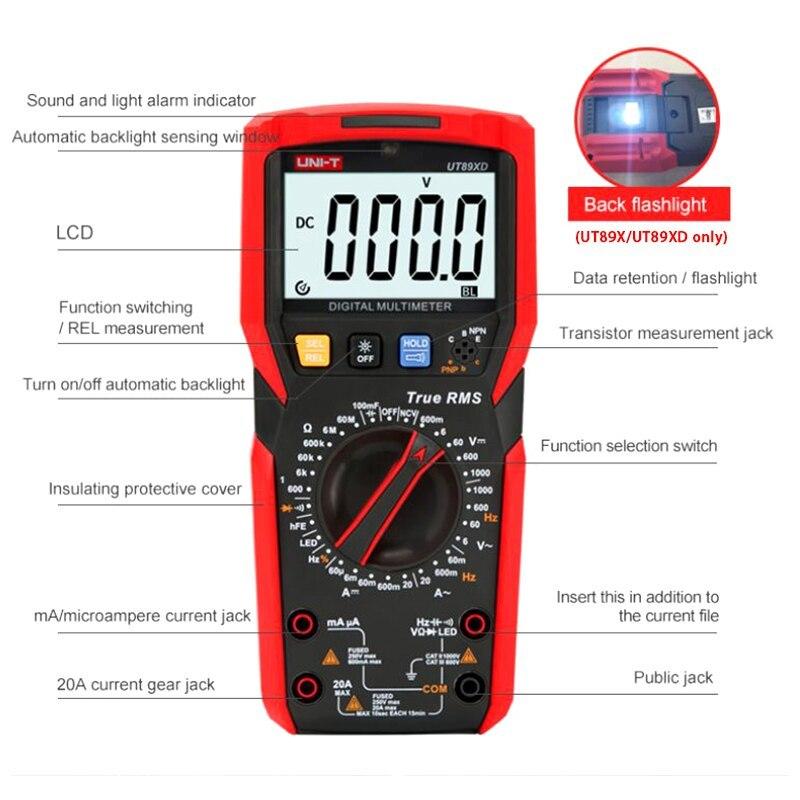 UNI-T UT89X UT89XD RMS Multimeter Digital Professional Electrical Tester NCV Diode Temperature Triode Capacitance Meter