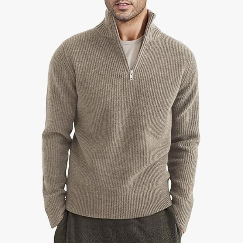 Men'S Thickened Half-High Zip-Up Collar, Men'S Warm Winter Sweater, Knit Jacket, Knit Sweater