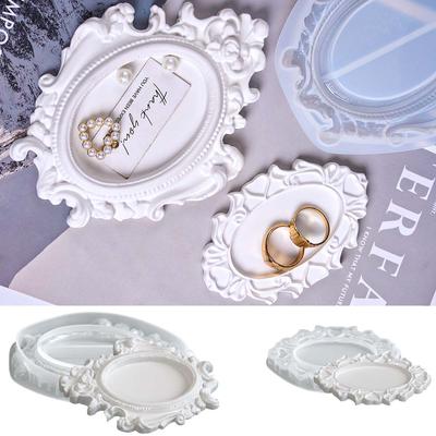 Vassoio portaoggetti con motivo a rilievo retrò Stampo in silicone Decorazione per la casa fai-da-te Piatto per esposizione di gioielli Realizzazione di sottobicchieri in gesso e resina Stampini per artigianato