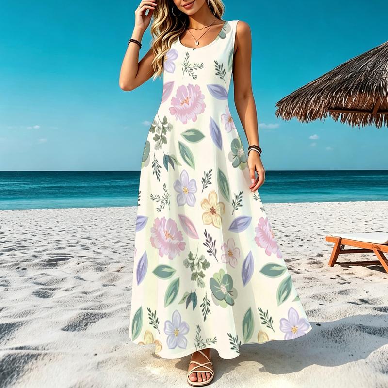 Women's Minimalist Loose Sleeveless Maxi Dress Lightweight Flowy Summer Dress for Beach Vacation,Casual Outings Short Trips