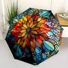 1pc Stained Glass Mandala Compact Travel Umbrella, Automatic Folding Lightweight Windproof 8-Bone Reinforced Design, Portable for Backpack D