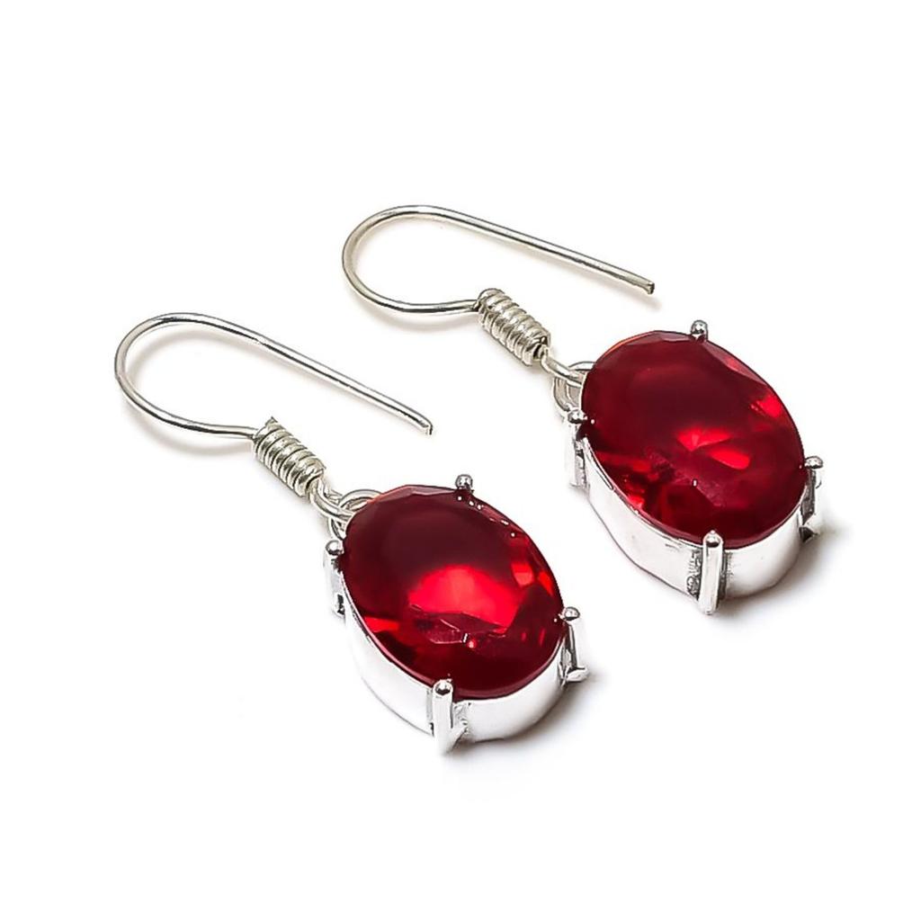 Mozambique Garnet Oval Shape Gemstone Solitaire Earring Handmade Jewelry 1.4"