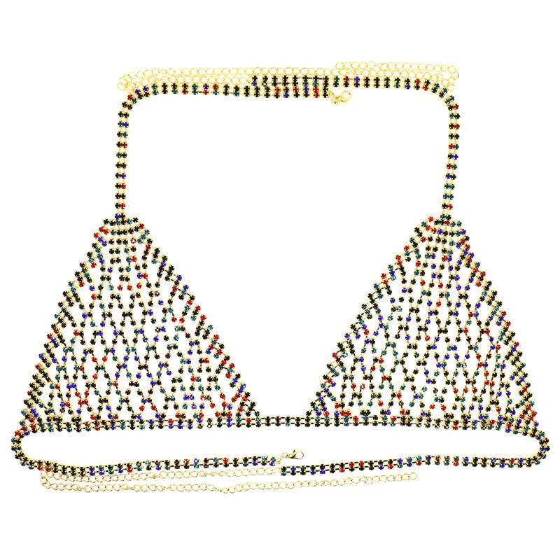 Mixed Color Mesh Bra Chain, European And American Popular Party Personalized Diamond-Encrusted Bikini Set Chain