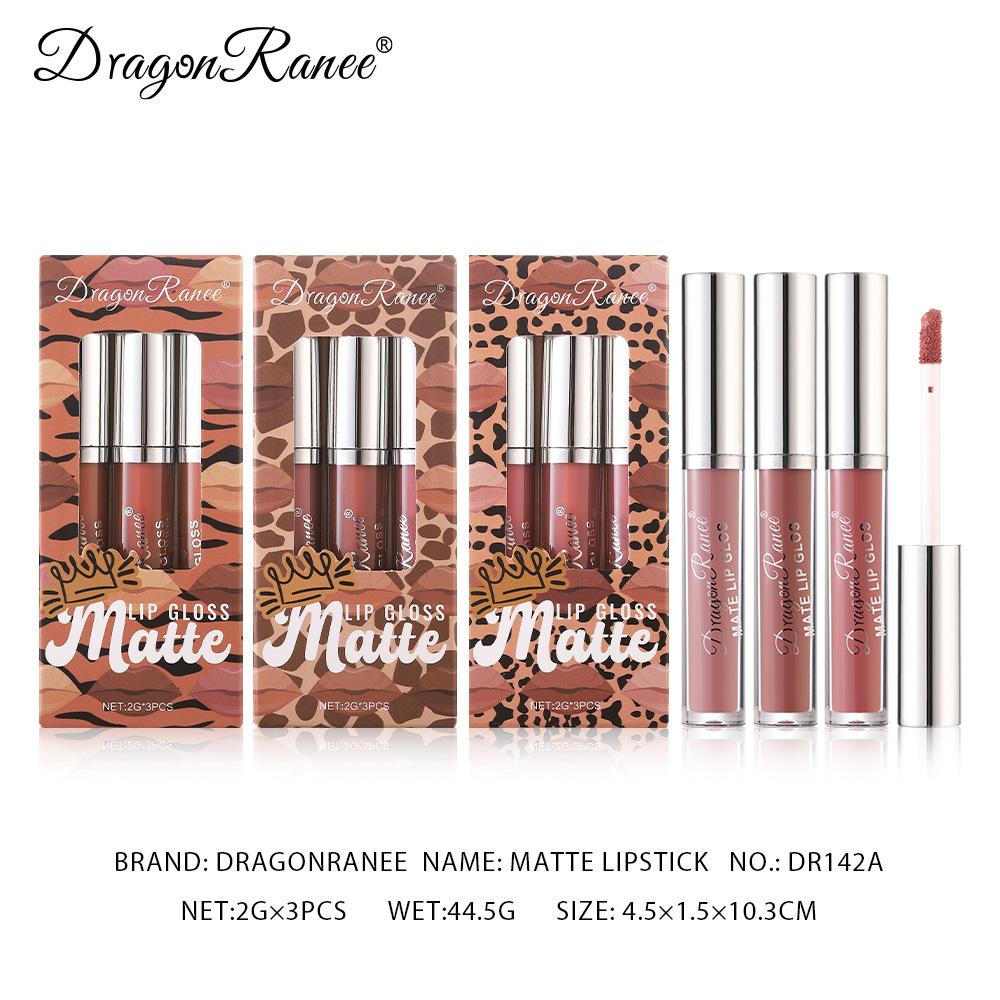 Ensemble de trois brillants à lèvres à imprimé léopard Rouge à lèvres mat mat Rouge à lèvres mat Ne colle pas facilement à la tasse Couleur longue tenue