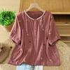 DIMANAF 2026 Taglie Forti Estate Donna Camicette Camicie Tunica Oversize Ampia Casual Cotone Lino Top da Donna Ricamo Floreale