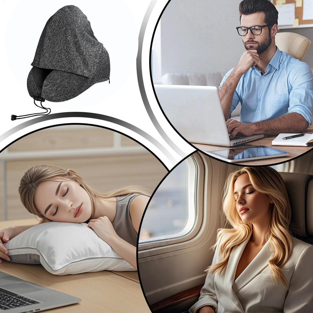 Travel Pillow With Hood Portable Hooded Washable Sleeping Supplies Neck Rest Pillow For Car Road Trip Airport Trips Picnic