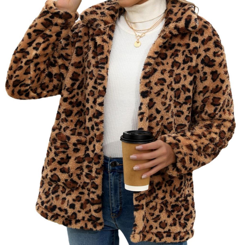 Karierter Plüschmantel mit langen Ärmeln und aufgesetzten Taschen - Europäische & Amerikanische Wintermode