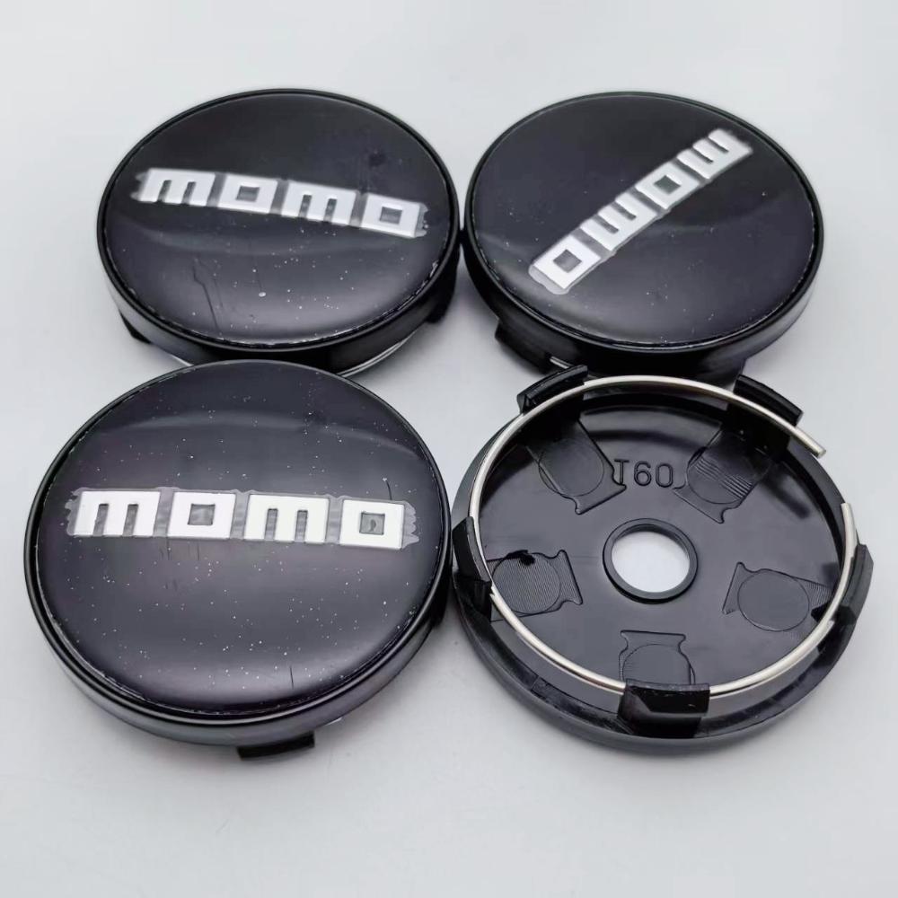 4pcs 60mm Car Wheel Center Caps With MOMO Badge Logo Rim Hubcaps Cover MOMO Emblem Styling Accessories for VW BMW Subaru Honda Black Silver MOMO