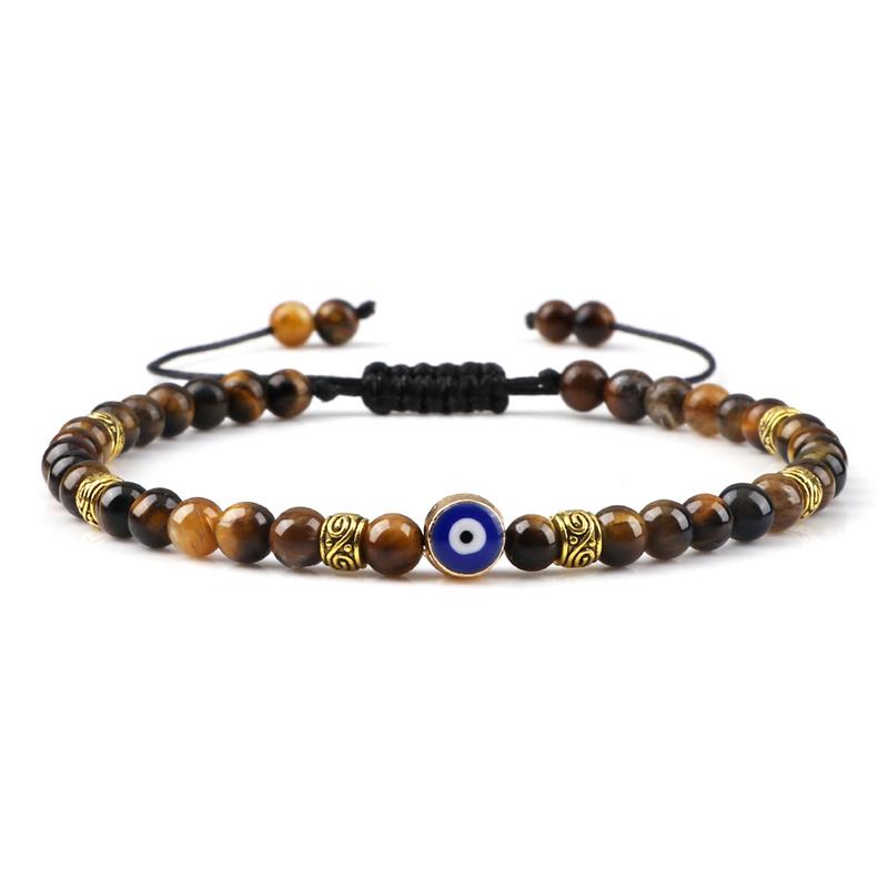 Lucky Evil Eye Bracelet Men Natural Stone 4mm Tiger Eye Lava Agates Beads Adjustable Braided Bracelets&Bangles Jewelry for Women