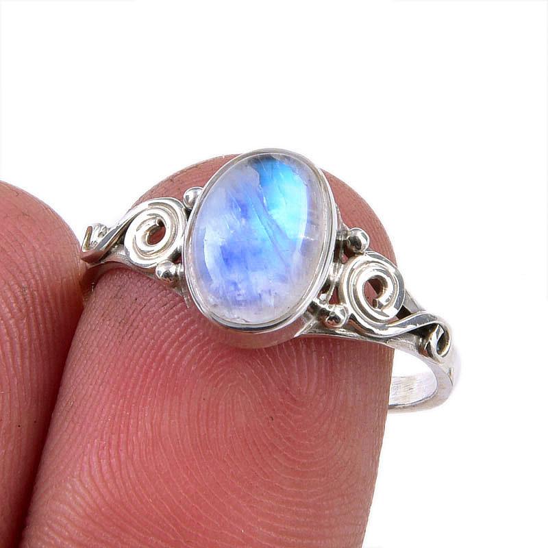 

Natural Rainbow Moonstone Gemstone 925 Solid Sterling Silver Ring Size 8 d3r14