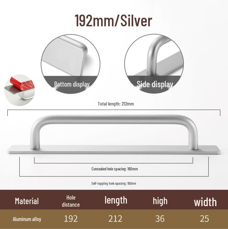 Hole-Free Aluminum Alloy Sliding Door Handle for Cabinets and Drawers