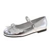 Fashion 2025 New Ballet Flats Women Shoes Mary Jane Shoes Round Toe Women's Bow Flats Women Shoes Plus Size 35-40 Black Silver