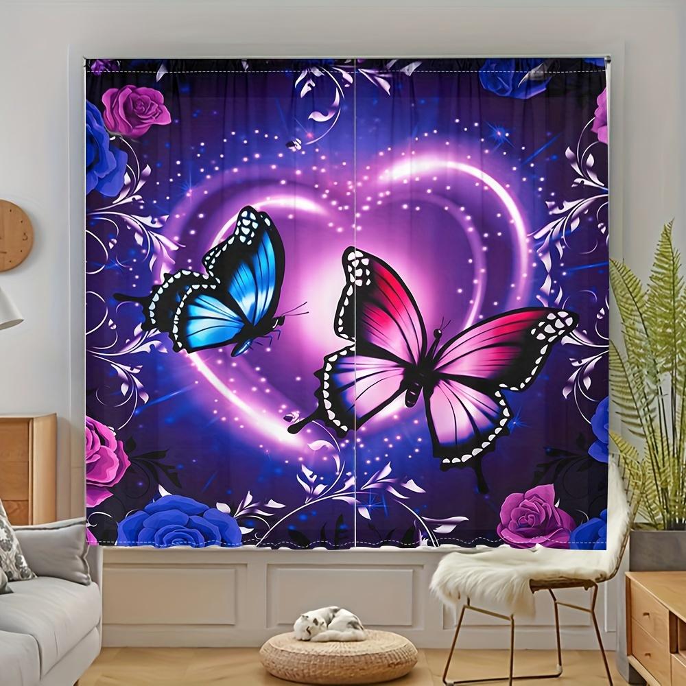 2PCS Butterfly heart curtain with pole pocket design to protect privacy suitable for kitchen living room office bedroom