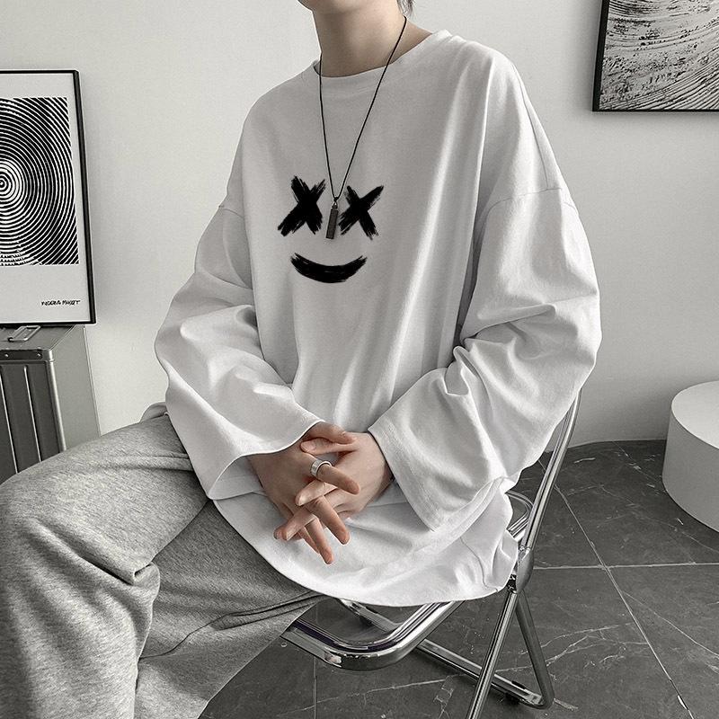 

Мужская модная футболка с круглым вырезом и длинным рукавом с креативным принтом XL белый