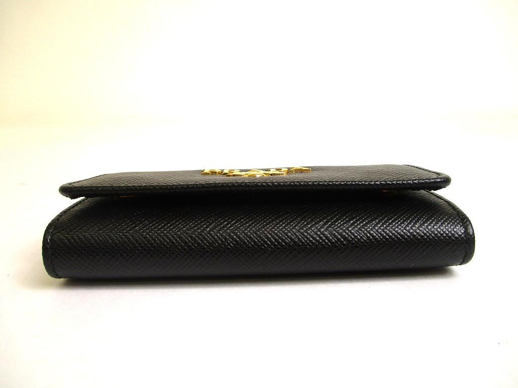 Authentic PRADA Black Saffiano Metal Leather 4 Pics Key Chain #a810  Refurbished