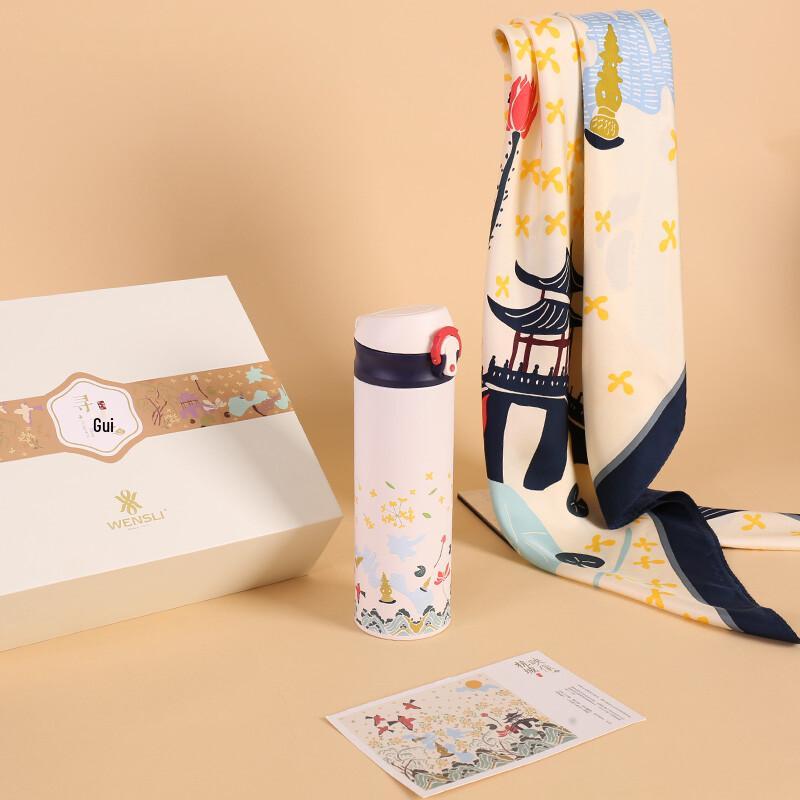 WENSLI Mulberry Silk Scarf & Insulated Cup Gift Set
