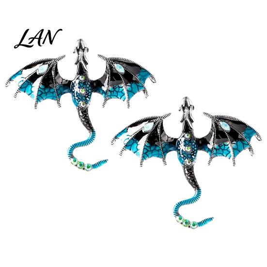 Dragon Lapel Pin 2Pcs Rhinestone Flying Brooch, Western Winged Pin, Alloy Brooch Sweater Cardigan Coat Suit Scarf Decor, Men Jewelry Accessories Clip
