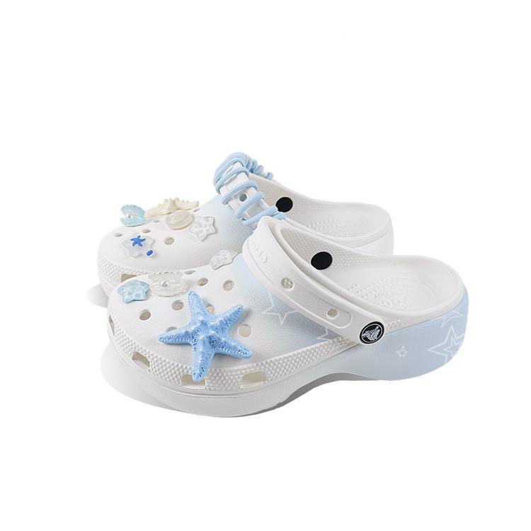 Crocs Classic Platform Clog EVA Starfish Gradient Hand-Painted Cute Versatile Beach Niche Campus Style Hole Shoes Unisex White