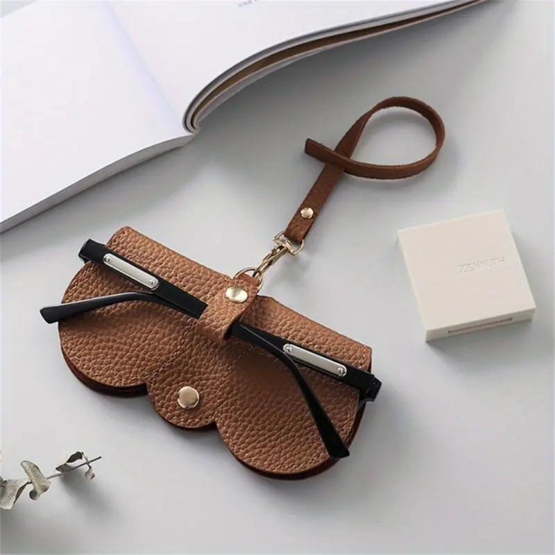 1pc Litchi Embossed Glasses Cover Cute Hanging PU Leather Sunglasses Reading Glasses Storage Bag Portable Travel Eyewear Holder