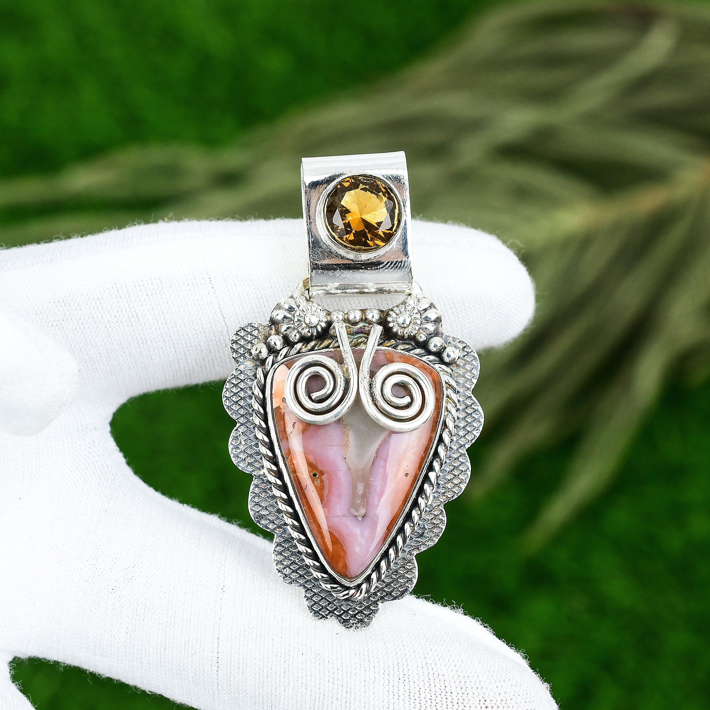 

Crazy Lace Agate Stone Citrine 925 Sterling Silver Unique Mother Pendant Jewelry