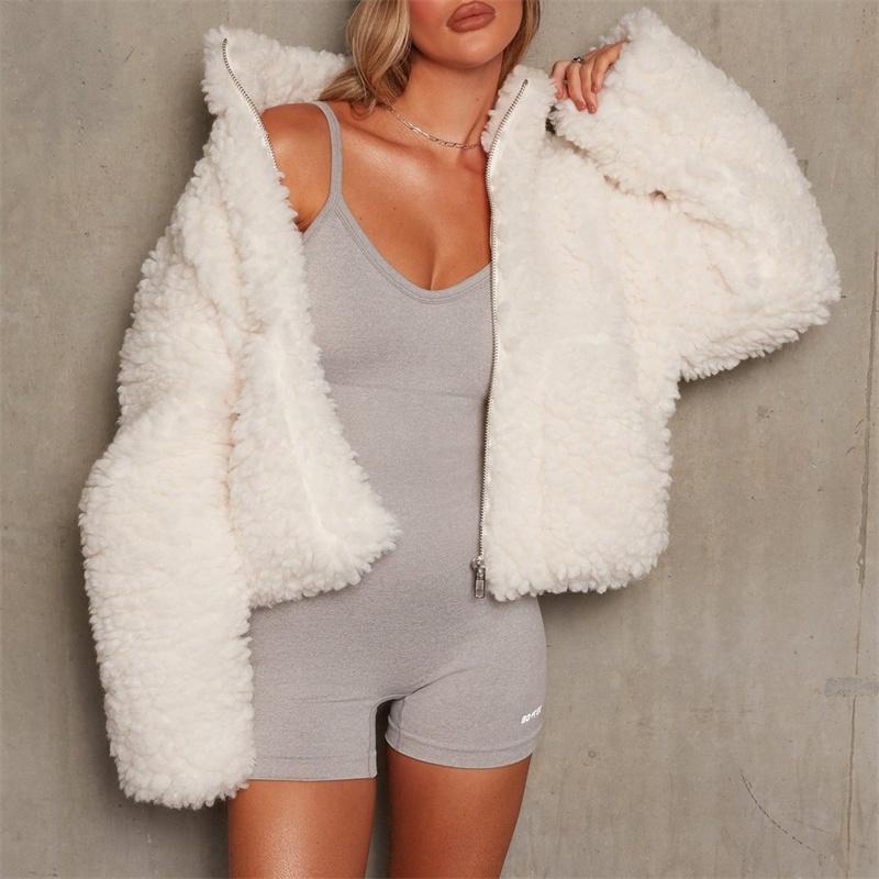 Women Lambswool Jacket New Plush Cardigan Warm Short Jacket