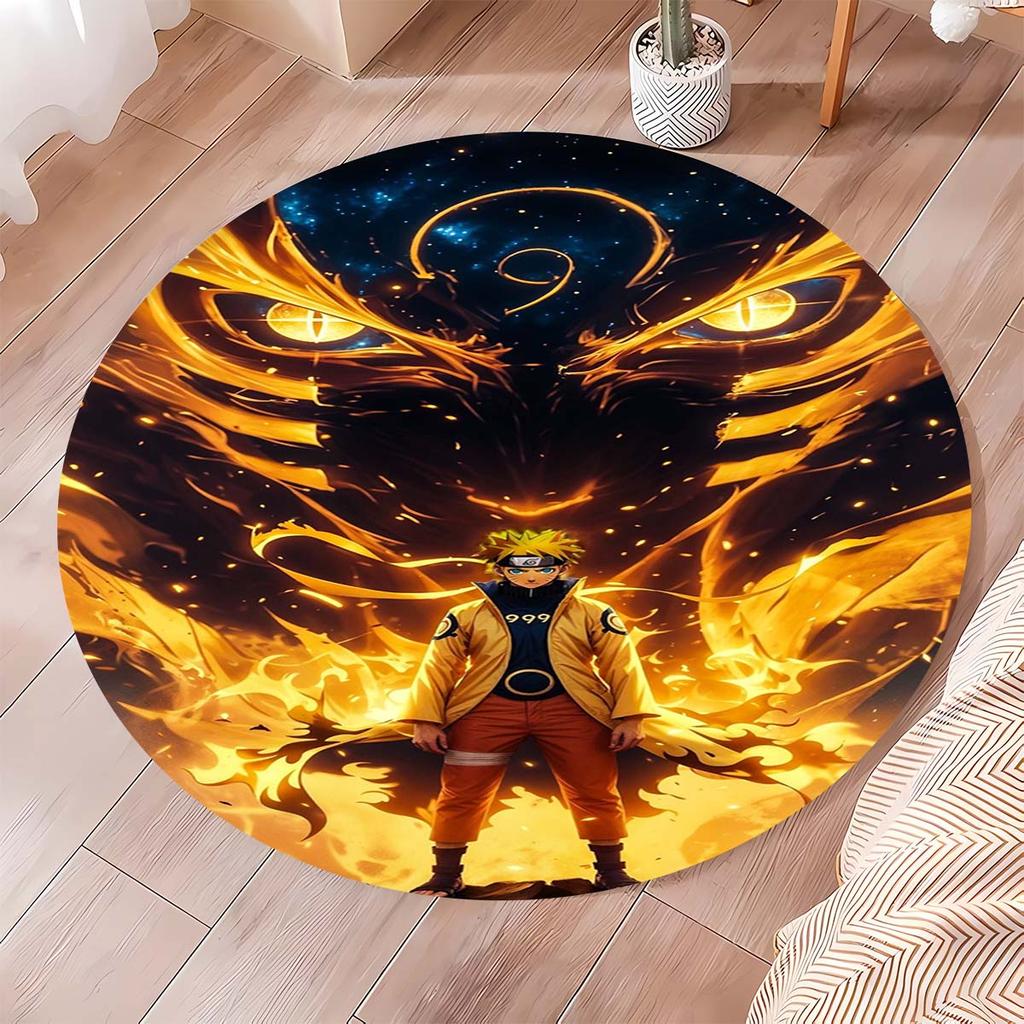 Popular Anime Naruto Circular Carpet Fashion Pattern Soft Plush Rug Non-Skid Mat For Boys Kids Bedroom Living Room Home Decor
