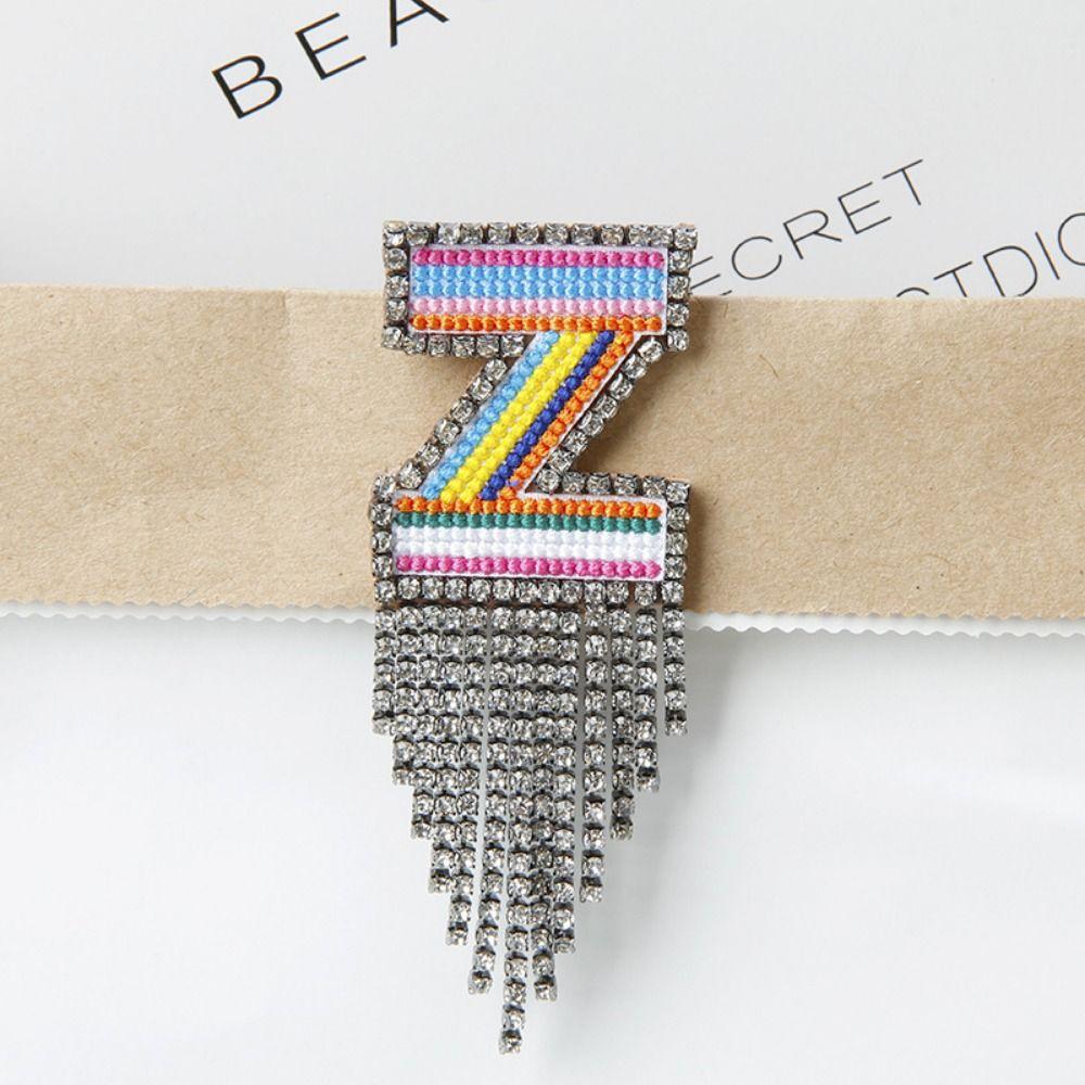 Embroidery Rhinestone Tassel  Brooch A-Z Letter Banquet Clothes Pin  Decoration