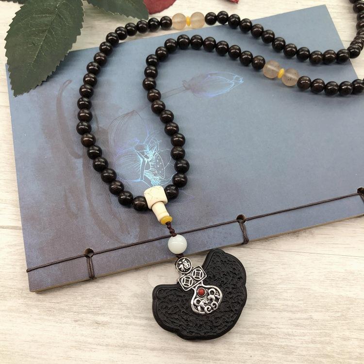Retro Literary and Artistic Ebony Long Necklace, Men's and Women's Clothes Accessories Pendant, Versatile Sweater Chain Pendant