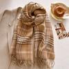 New retro plaid scarf women's autumn and winter medium and long warm scarf fashionable versatile fringed shawl